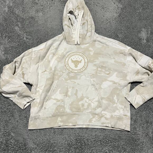 Project Rock Under Armour Hoodie Womens Medium White Camo Veterans Day Fleece - Picture 1 of 8